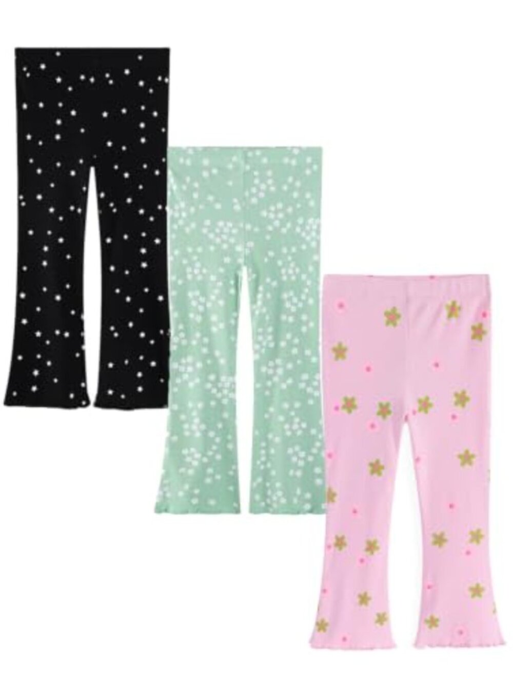 Girls Flare Leggings Bell Bottoms 3 Pack Cotton Pull On Pants